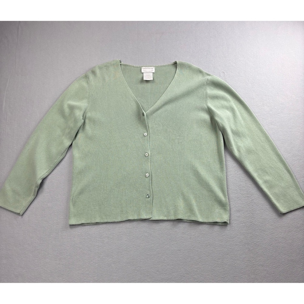 Designers Originals Womens Cardigan Sweater Sage Light Green Ribbed Cotton XL
